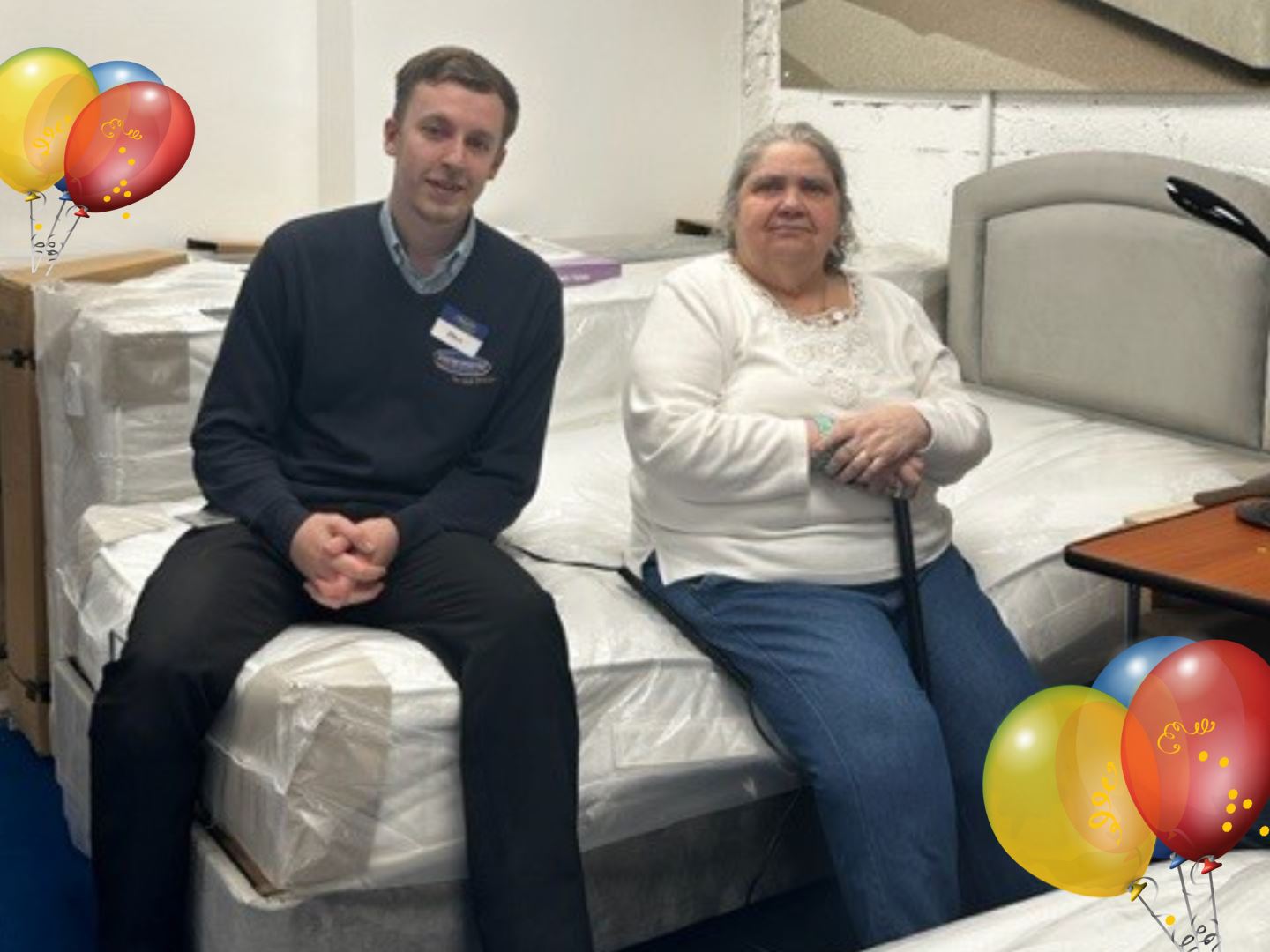 Ableworld Thatcham manager with the winner of the in-store Adjustable Bed Competition